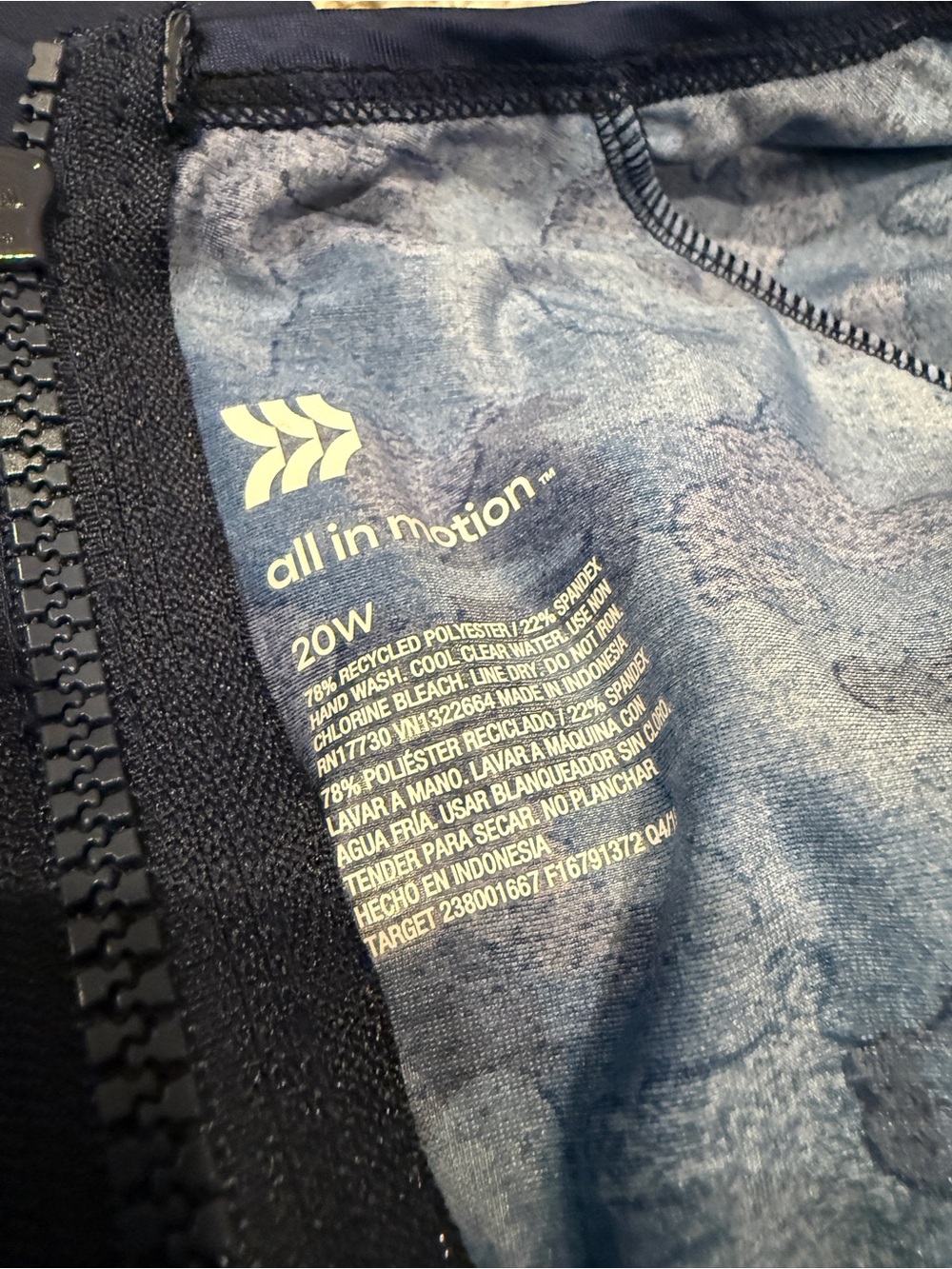 All in Motion Plus Size 20W Long Sleeve Swim Shirt Navy Black Rash Guard - Picture 2 of 3